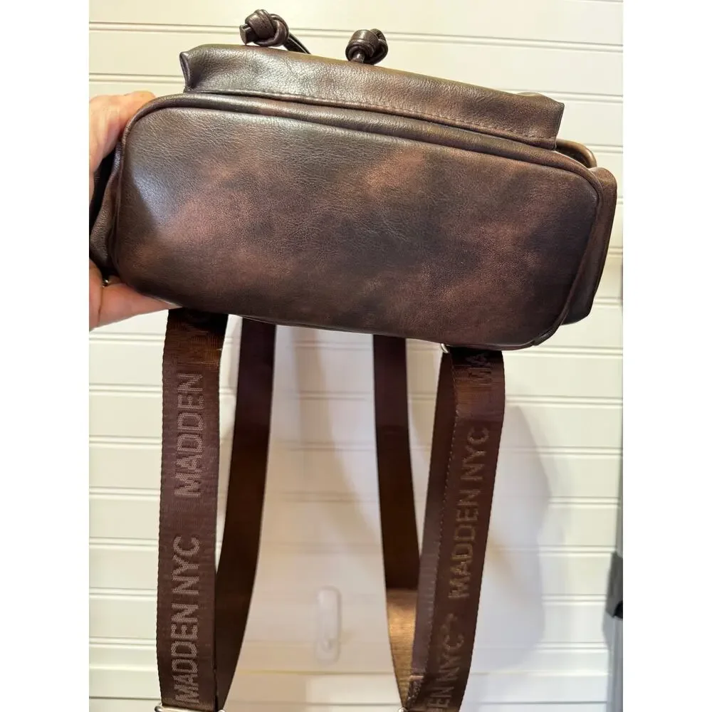 Madden NYC Brown Faux Leather Flap Backpack